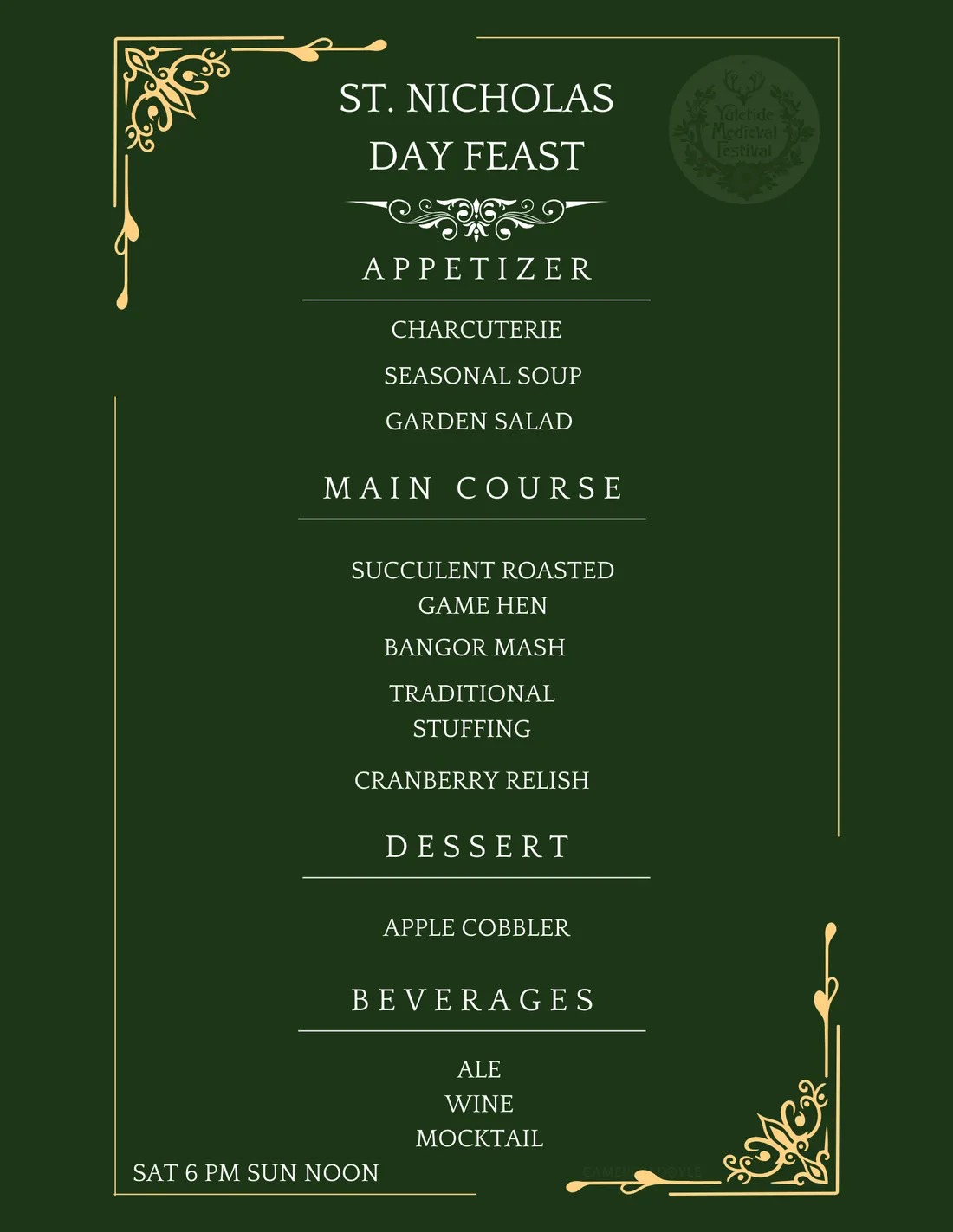 The St. Nicholas Day Feast menu card